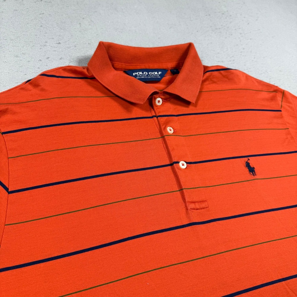 Polo Golf Ralph Lauren Mens Orange Striped Pima Cotton Polo Shirt Size M